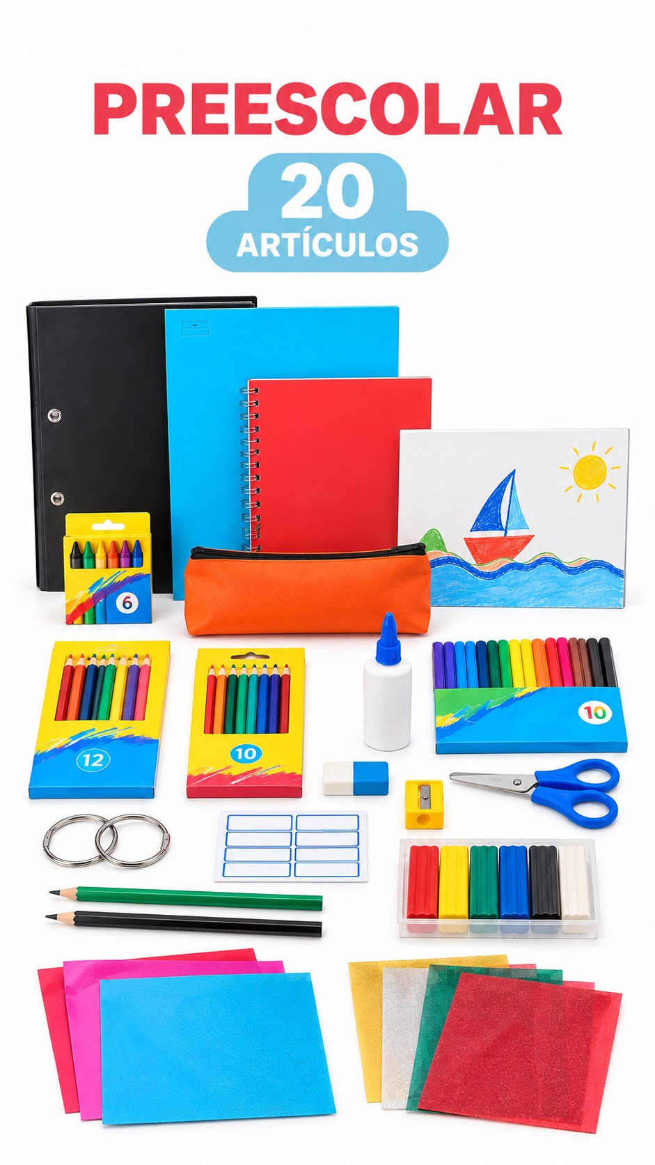 Artículos de librería del kit escolar Preescolar