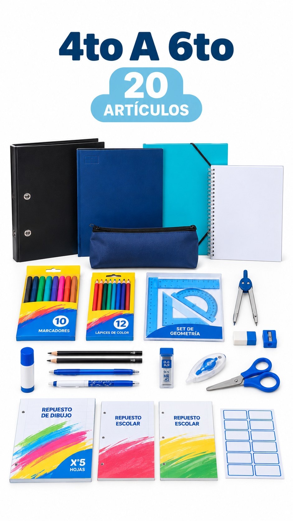 Artículos de librería del kit escolar 4.º a 6.º