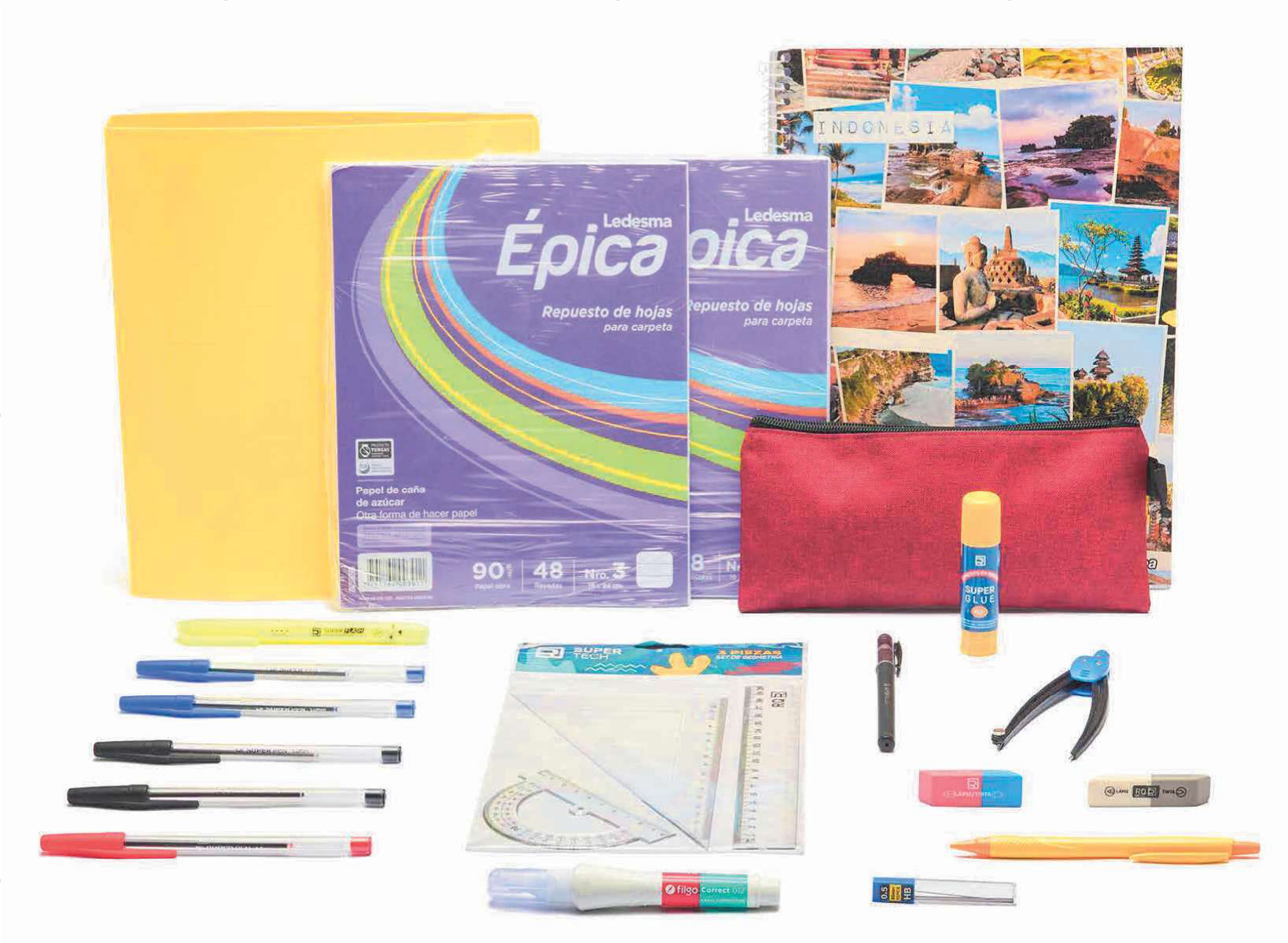 Artículos de librería del kit escolar Secundario